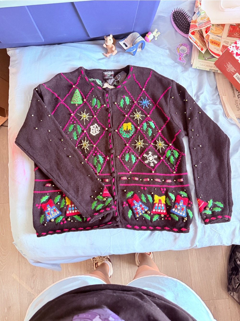 Studio vintage Black Kids Cardigan with Festive Multicolor Embroidery